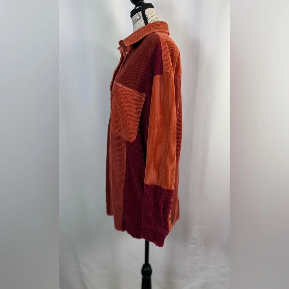 Oli & Hali Raw Edge Oversized Button Down Pocketed Corduroy Shacket Size M - Picture 10 of 14